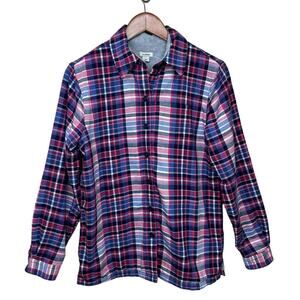 L.L. BEAN Plaid Shacket Womens Sz XS Flannel Fleece Fur Lined Blue Pink Gorpcore